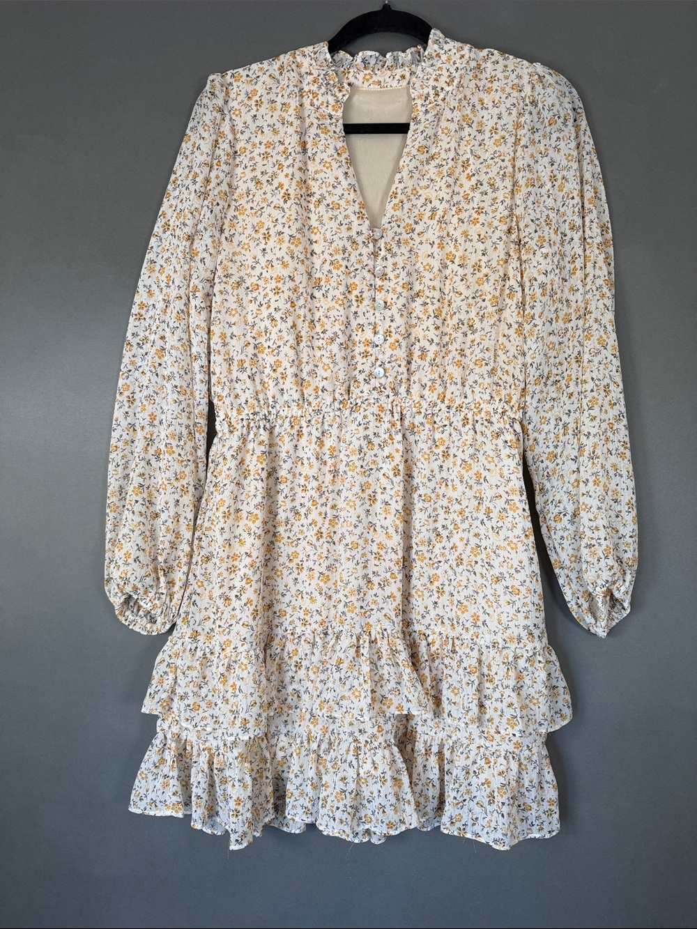 Floral long sleeve dress M Cream Fall Dress feminine festival